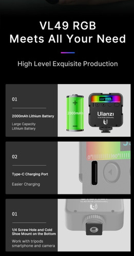 Imagen 5 de 10 de Luz Led Rgb Continua Vijim Vl49 Bateria Zapata Triple Iman