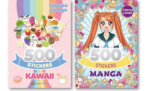 ** 2 Libros 500 Stickers Manga Y Kawaii ** Actividades