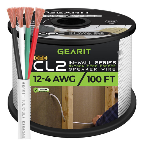 Gearit Cable De Altavoz 12/4 (100 Pies), Calibre 12 Awg, Seg