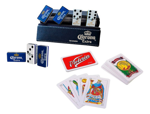 Domino Corona Fondo Azul Estuche Cierre + Baraja Victoria Es