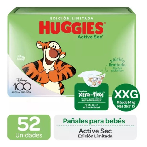 Pack 2 Huggies Active Sec Quincenal 52 Unid. C/u  Talla Xxg