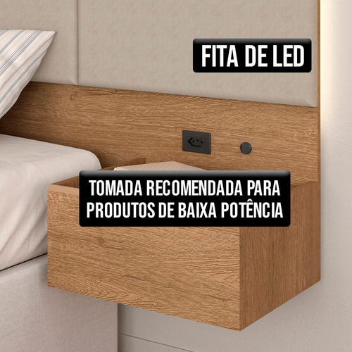 Cabeceira Suspensa Cama Casal Com Led Malibu Carv/mar - Ma Cor Carvalho Americano/marrom 04