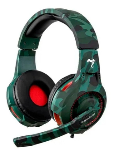 Audífonos gamer Kolke Soldier KGA-450 verde camuflaje con luz  rojo LED