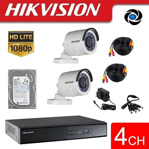 Imagen 5 de 10 de Kit Seguridad Hikvision Dvr 4ch + 2 Cámaras 2mp 1080p +disco