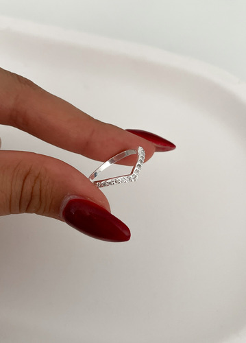 Anillo En Forma V Pico Cubic Brillo Minimalista De Plata Plateado 7