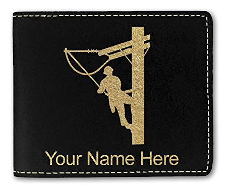 Cartera De Cuero Faux, Lineman, Grabado Personalizado Xmqbm