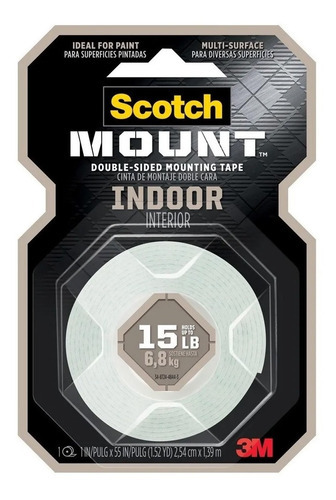 Cinta adhesiva doble faz 3M Scotch MOUNT INDOOR 1.39m x 2.54cm