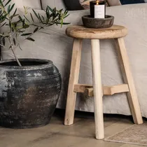 Comprar Caizy Taburete Redondo Taburete Vintage Taburete De Madera