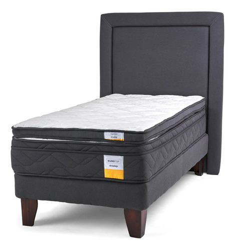 Cama Europea Eurotop + Topper + Respaldo 1 Plaza