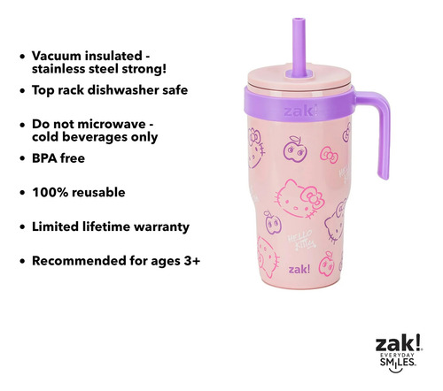 Zak Vaso Con Popote Termos Acero Inoxidable Personajes 532ml