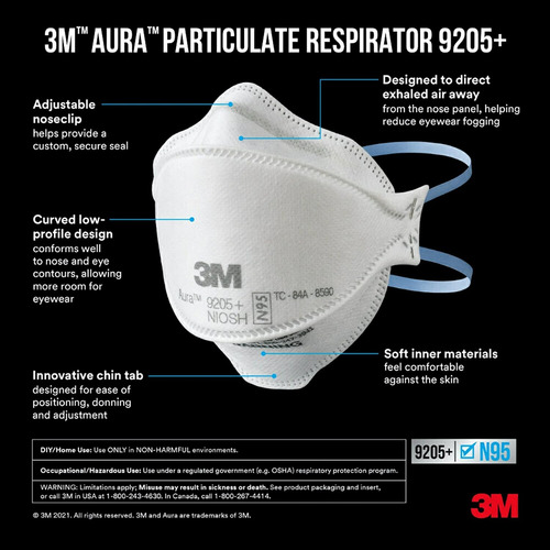 3m Aura Particulate N95 Respirador 9205+, Diseño Ligero De P