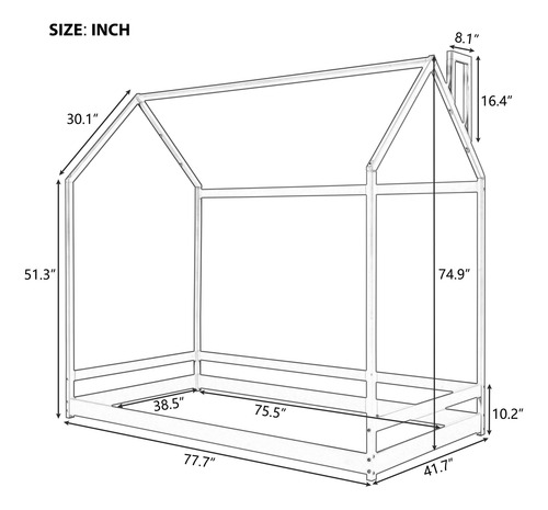 Cama De Madera Individual Con Techo Para Niños Color Blanco