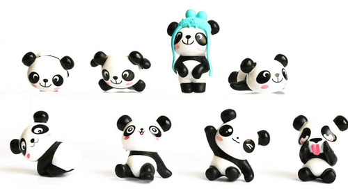 Juego De Figuritas De Juguetes De Panda Lindo De 8 Piezas (1