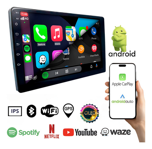 Multimidia 9 Qled Quadcore 4gb 64gb Android Auto Carplay Usb