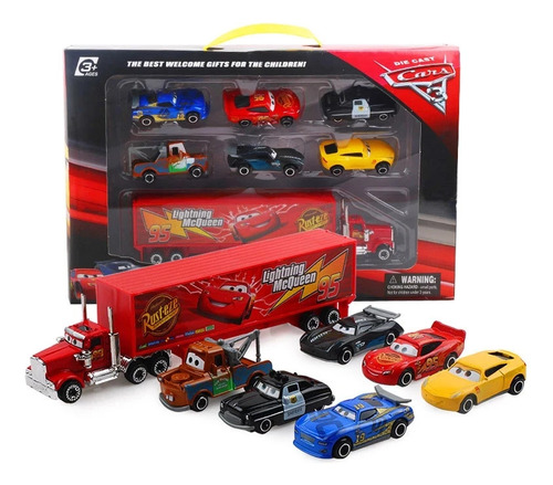 Camion Remolque Mack + 6 Autos Rayo Mcqueen Friction Amigos