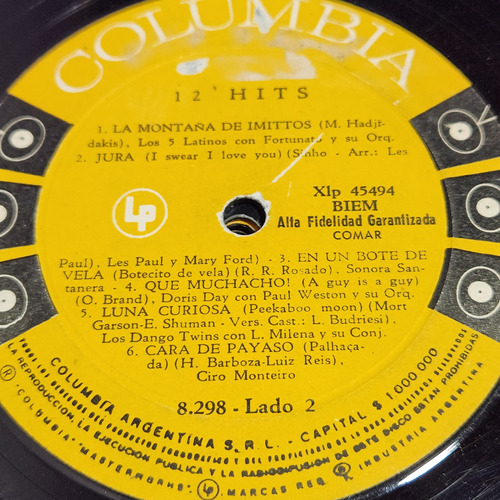 Sin Tapa Disco 12 Hits Tony Vilar Doris Day Otros Cp0
