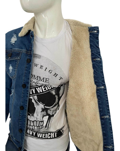 Imagen 9 de 10 de Chamarra Mezclilla Stretch Forro Borrega Hombre Premium Slim