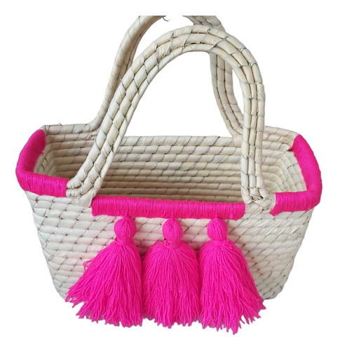 20 Bolsas Chicas Para Dama O Niña, Artesanal De Palma Fucsia Liso Palma Fucsia