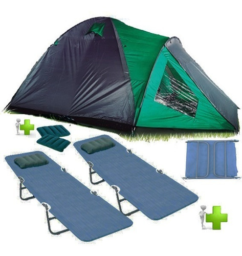 Carpa Iglu 6 Personas Abside + Catre Cama Plegable Almohadas