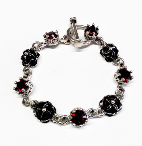 Pulsera Coronas Con Zirconia Y Rosas Plata Maciza Ley.925 