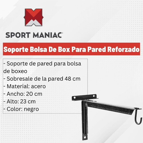 Imagen 2 de 3 de Soporte Bolsa De Box Para Pared Reforzado Negro-sport Maniac