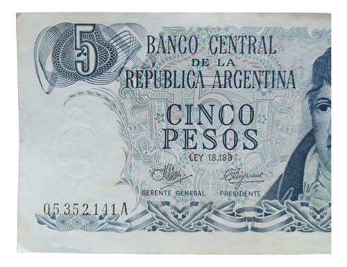 Billete 5 Pesos Ley Argentina 1971 Bott 2321 Mal Cortado