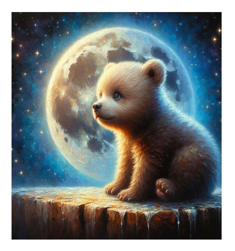 Vinilo 45x45cm Oso Bebe Mirando Luna Tierno Estrellas M3