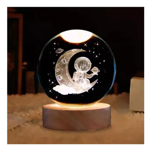 Lampara De Luz Led 3d Bola De Cristal Astronauta Luna Estructura Azul Pantalla Amarillo