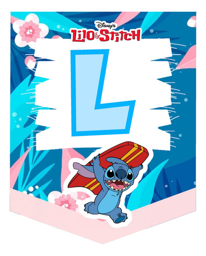 Set Globos+ Banderin+ Toppers Lilo Y Stitch Feliz Cumpleaños Azul Stitch