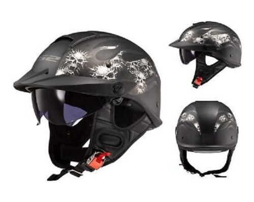 Casco Abierto Para Moto Ls2  Hh590 Rebellion Bones Negro