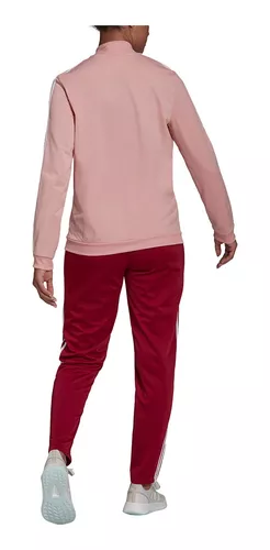 Conjunto Agasalho Adidas Essentials 3-Stripes Feminino Rosa / Rosê