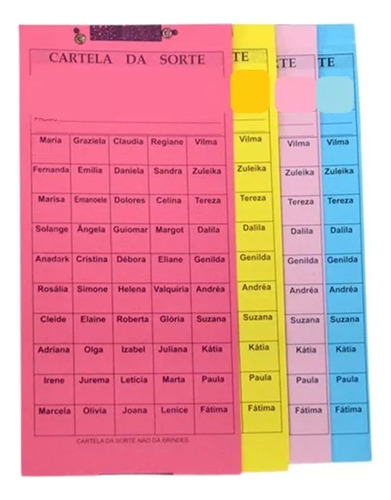 1 Cartela De Rifas Com 100 Nomes Cor Aleatória