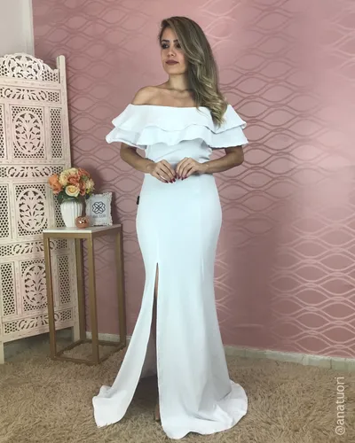 Vestido Ano Novo Branco Noiva Festa Longo Sereia Ombro L108
