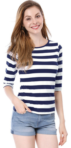 Playera Ajustada Cuello Redondo Top Estampado Manga Al Codo