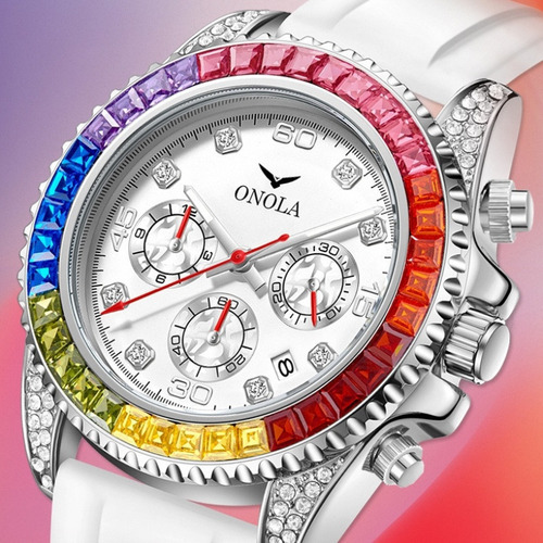 Reloj De Cuarzo Con Calendario De Diamantes De Lujo Onola 68