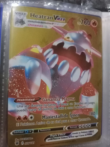 Proxy/repli Carta Pokemon Brillante Dorada Heatran V Max