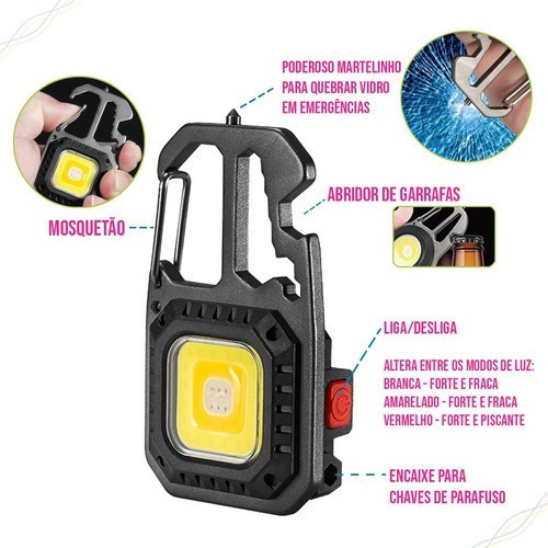Lanterna Tática Multifuncional Mini Glare Cob Chaveiro Luz