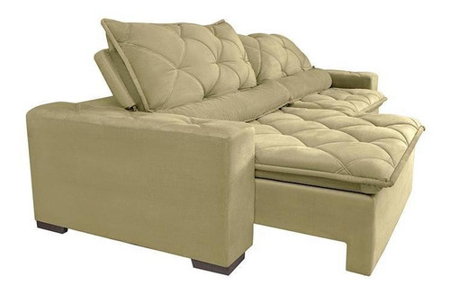 Sofá Lisboa 2,92m Retrátil, Reclinável com Molas no Assento Tecido Suede Velusoft Bege - Cama InBox