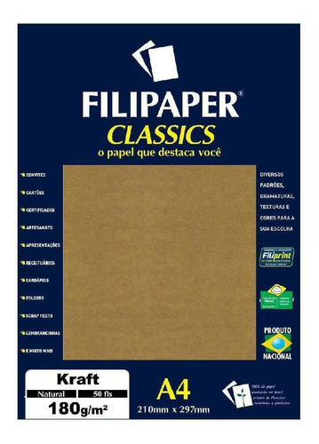 Papel Kraft A4 Filipaper Classics 180g 50 Folhas Natural