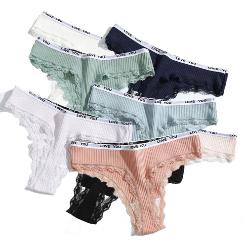 Tanga Corte De Algodón Encaje De Mujer Sexy Bragas De 8 Uds