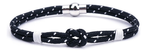 Pulsera Tela Nylon Nudo Negro C/blanco C/imán Diámetro 7 Cm Largo 3 Cm