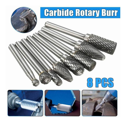 Imagen 5 de 9 de 8pcs 1/4 '' Shank Double Cut Carbide Burr Burlar Bur Die