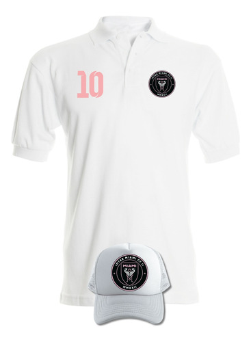 Camiseta Tipo Polo Miami Messi Obsequio Gorra Serie White