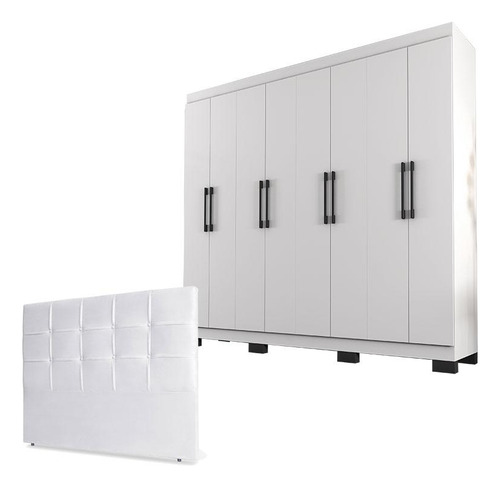 Guarda Roupa Casal B2348 E Cabeceira Luiza 140 Cm Branco -