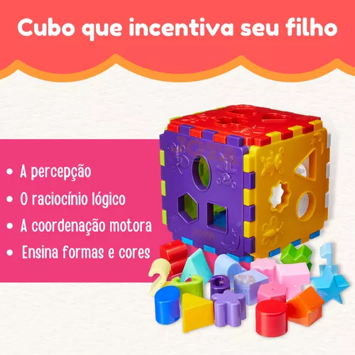 Cubo didático jogo de encaixe as peças bebê 1 ano infantil educativo  brinquedo