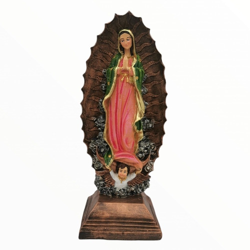 Virgen De Guadalupe Base Cuadrada Chica Multicolor 32cm
