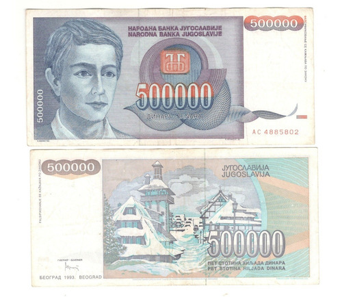 Billete Yugoslavia 500,000 Dinara (1993) Centro De Sky 