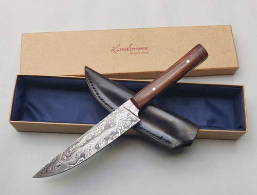 Cuchillo Artesanal Acero Damasco 14cm/ Madera