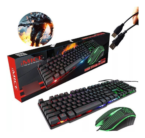 Kit Teclado Com Mouse Gamer Com Fio Led Luz Usb 3.0