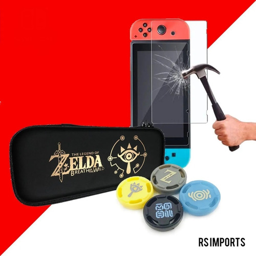 Imagem 1 de 8 de Case Nintendo Switch Zelda + Pelicula Vidro + 4 Grip Zelda